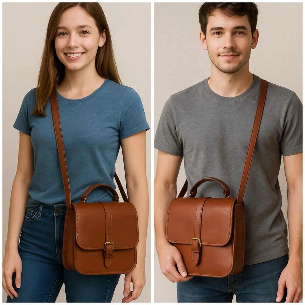 Green Fields Full Grain Harness Leather Crossbody Bag – Made in the USA Unisex